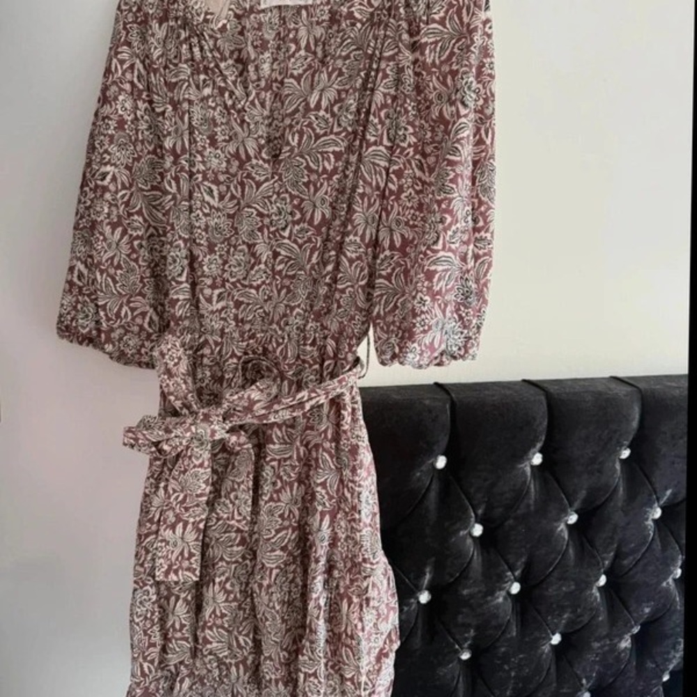 Forever 21 Maroon and Cream Floral Long Sleeve Dress
